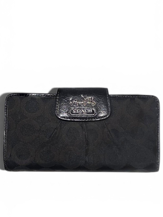 Coach Handbags - Coach Black Signature Continental Wallet with Logo Plaque, Preowned/Pre Loved